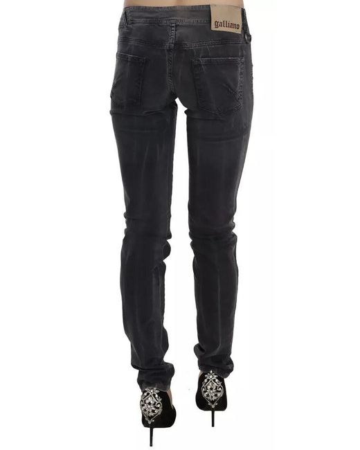 John Galliano Black Grey Washed Low Waist Zipper Side Skinny Denim Jeans