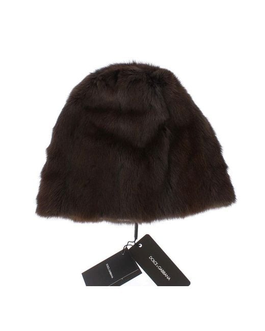 Dolce & Gabbana Black Weasel Fur Cashmere Hat Beanie