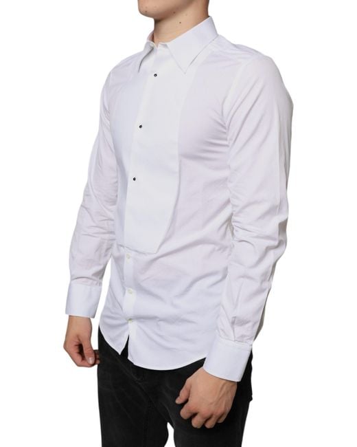 Dolce & Gabbana White Bib Cotton Poplin Formal Dress Shirt for men