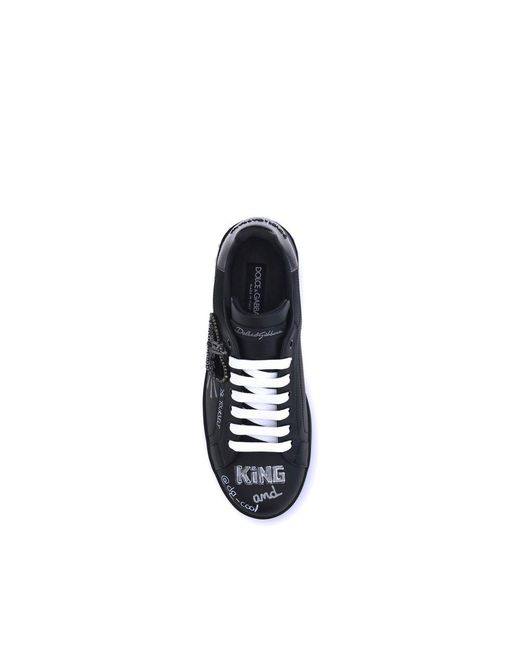 Dolce & Gabbana Black Calf Leather Bos Taurus Athletic Sneakers for men