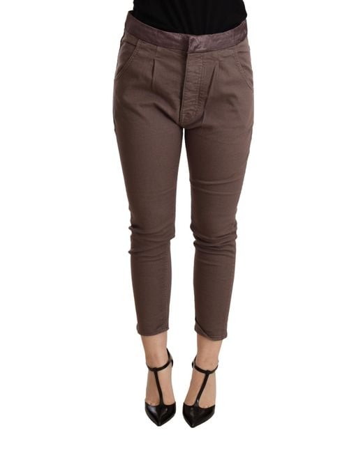 CYCLE Black Brown Mid Waist Cropped Skinny Stretch Trouser