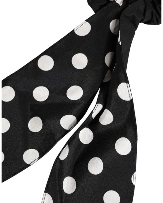 Dolce & Gabbana Black Cotton Polka Dot Scarf Tie Accessory Hair Scrunchie