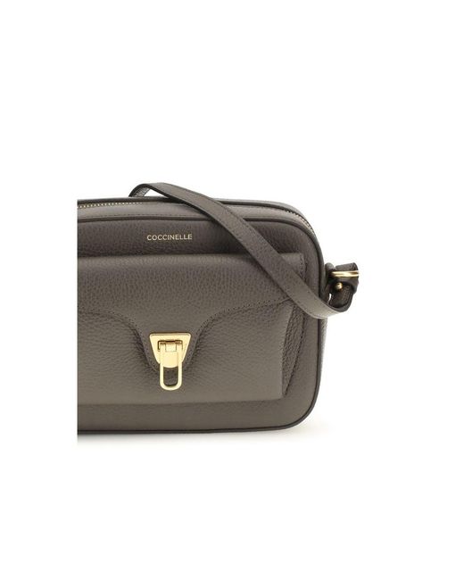Coccinelle Gray Brown Calf Leather Bos Taurus Shoulder Bag