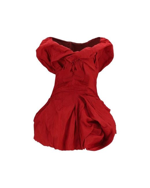 Magda Butrym Red Draped Mini Dress With Balloon Hem