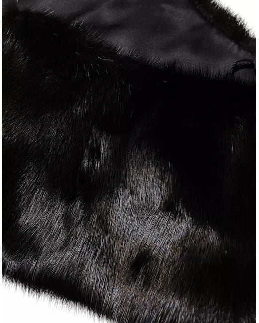 Dolce & Gabbana Black Fur Shawl Neck Wrap Cover Collar Scarf
