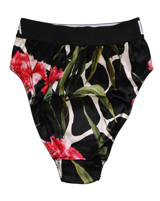 Dolce & Gabbana Red Black Floral Print High Waist Panty Underwear