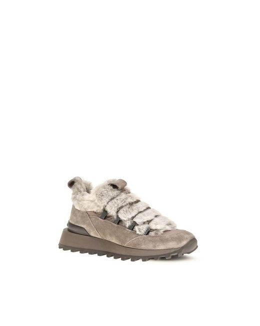 Brunello Cucinelli Natural Gray Suede Leather Athletic Sneakers