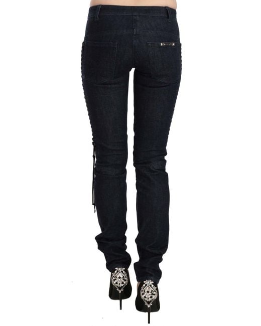 Roberto Cavalli Black Low Waist Skinny Trousers Braided String Pants