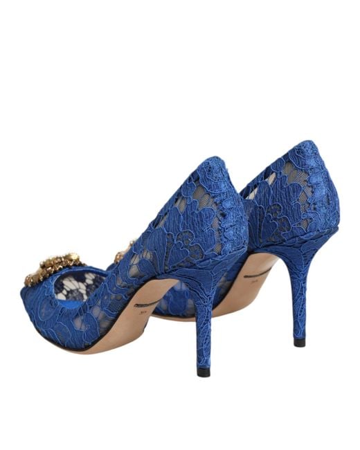 Dolce & Gabbana Blue Taormina Lace Devotion Pumps Shoes \