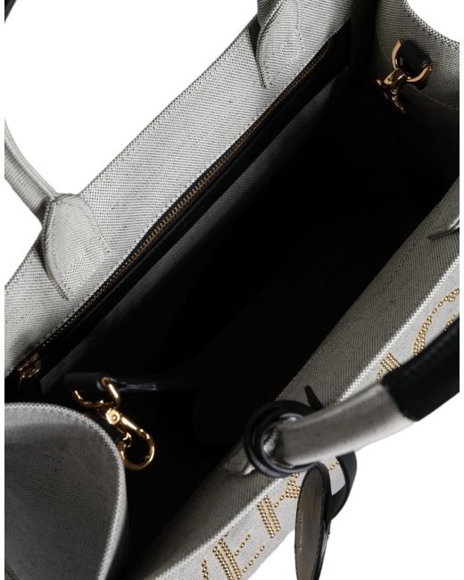 Versace White Top Handle Canvas Leather Logo Crossbody Tote Bag