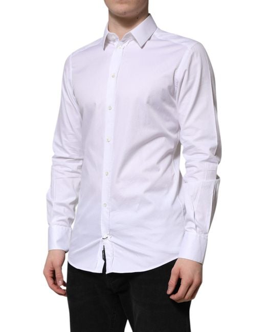 Dolce & Gabbana White Cotton Long Sleeve Dress Shirt for men