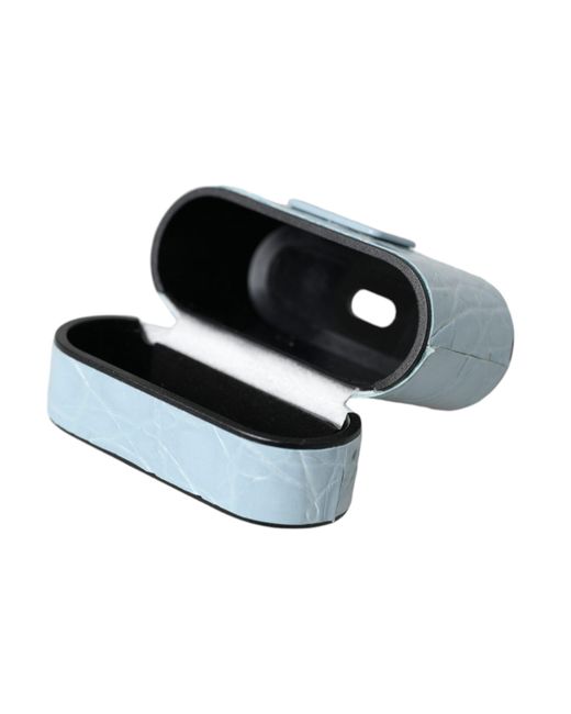Dolce & Gabbana Blue Leather Metal Logo Plaque Airpods Case