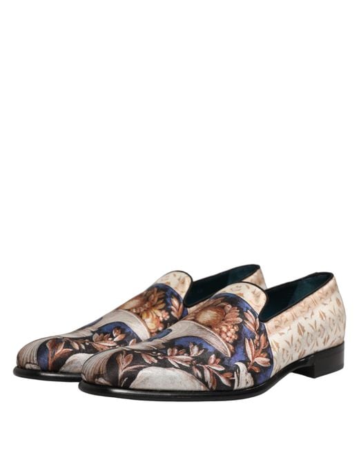 Dolce & Gabbana Brown Multicolor Fruit Print Velvet Loafers Shoes for men