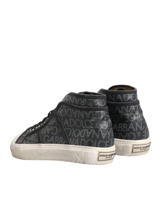 Dolce & Gabbana Multicolor Black White Canvas Logo Mid Top Sneakers Shoes