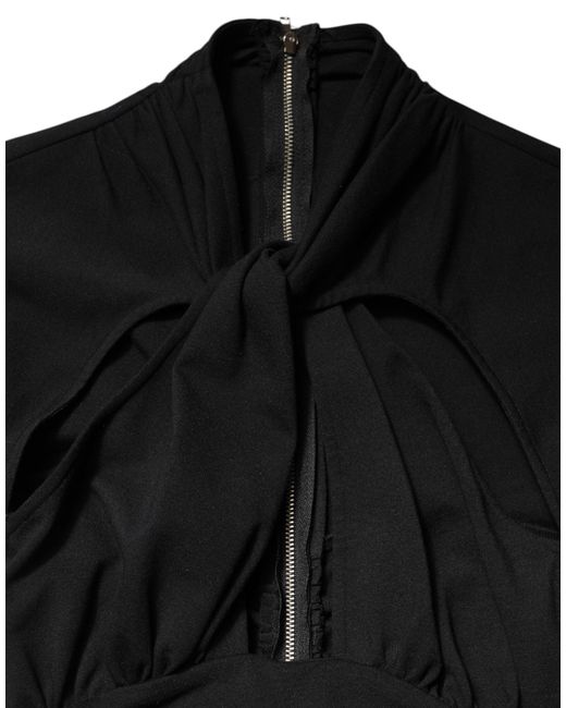 Dolce & Gabbana Black Ruched Midi Dress Keyhole Neckline