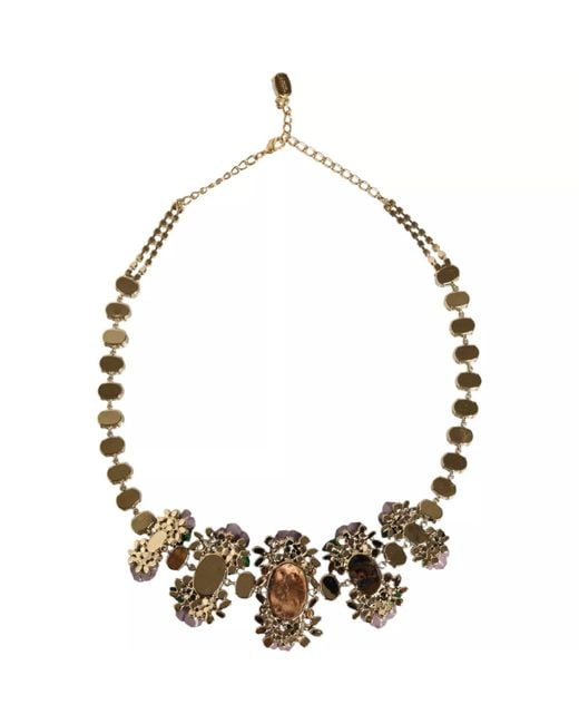 Dolce & Gabbana Green Brass Link Chain Rose Petal Crystal Necklace