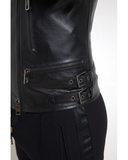 Dolce & Gabbana Black Leather Zipper Coatjacket for men