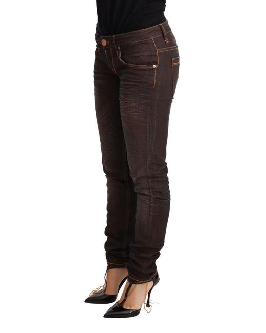 Acht Black Brown Washed Cotton Slim Fit Denim Low Waist Trouser Jeans
