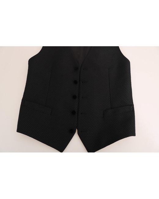 Dolce & Gabbana Black Solid Staff Slim Fit Waistcoat Vest for men