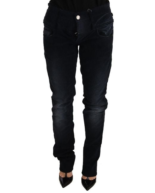 Acht Blue Washed Cotton Denim Low Waist Loose Fit Trousers Jeans
