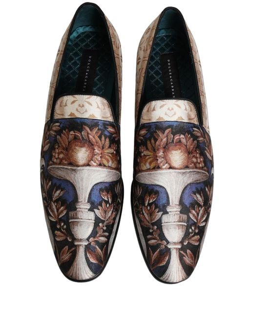 Dolce & Gabbana Brown Multicolor Fruit Print Velvet Loafers Shoes for men