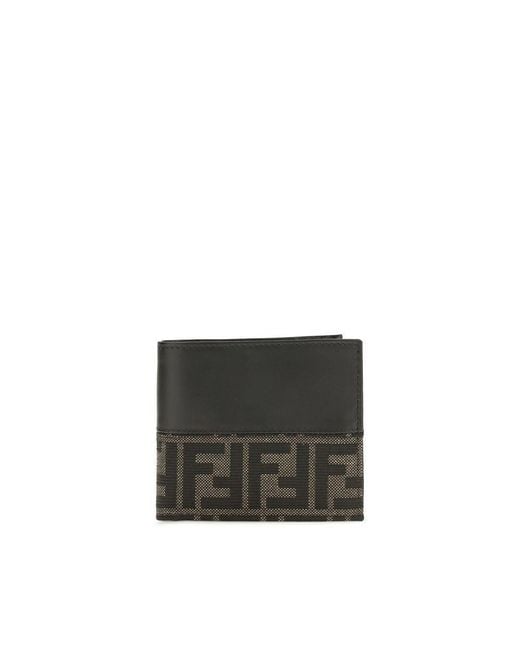 Fendi Black Brown Calf Leather Bos Taurus Wallet for men