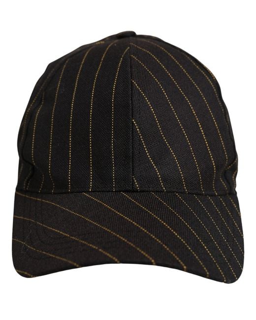 Dolce & Gabbana Black Gold Pinstriped Cotton Baseball Cap Hat for men