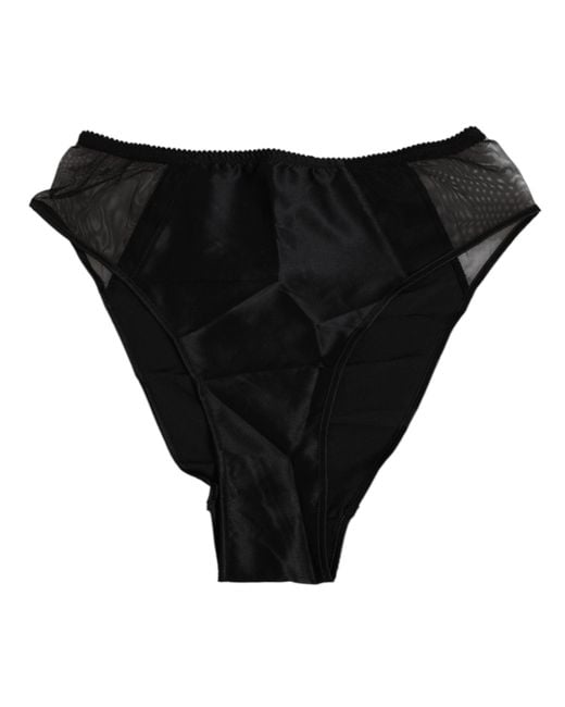 Dolce & Gabbana Black Silk Stretch High Waist Panty Underwear 08+Se Clothing