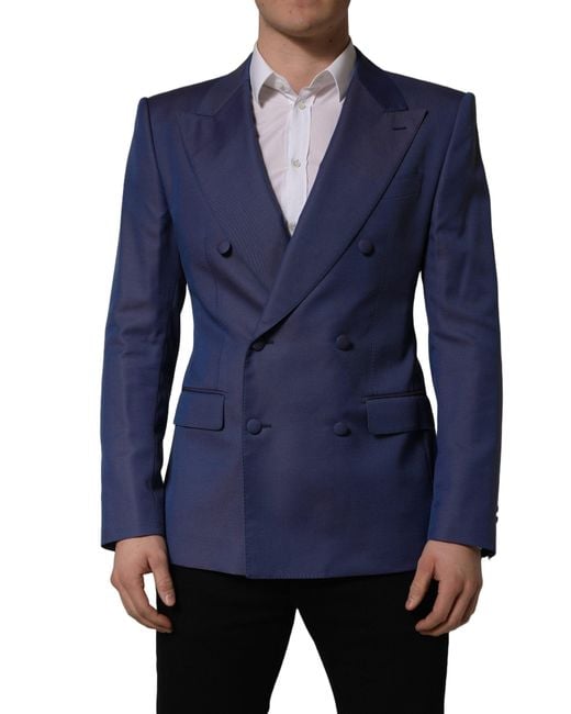 Dolce & Gabbana Blue Wool Double Breasted Men Blazer Jacket for men