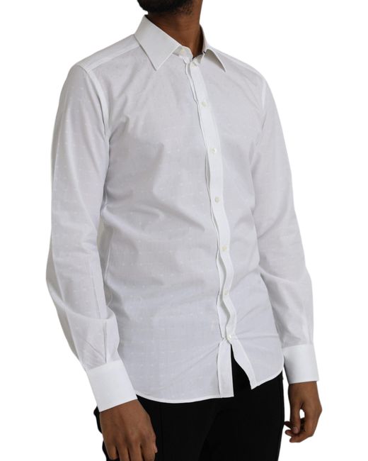 Dolce & Gabbana Gray White Logo Cotton Men Dress Gold Shirt for men