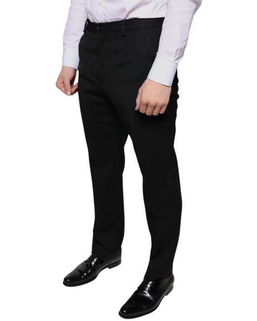 Dolce & Gabbana Black Wool Skinny Dress Pants for men