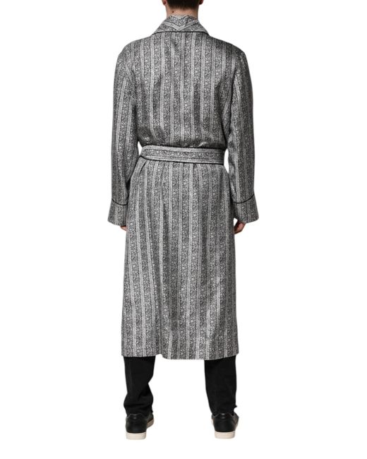 Dolce & Gabbana Gray Multicolor Floral Robe Coat Wrap Jacket for men