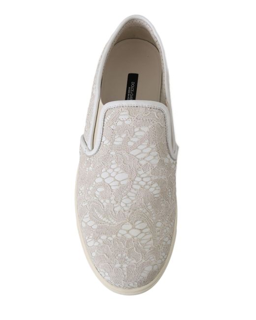 Dolce & Gabbana White Leather Lace Slip On Loafers Shoes