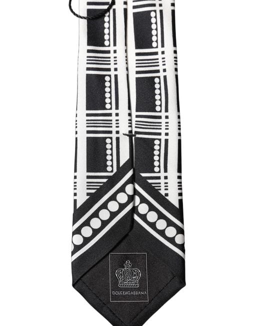Dolce & Gabbana Black White Abstract Silk Adjustable Men Tied Necktie Tie for men