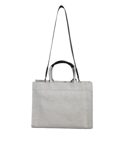 Versace White Top Handle Canvas Leather Logo Crossbody Tote Bag