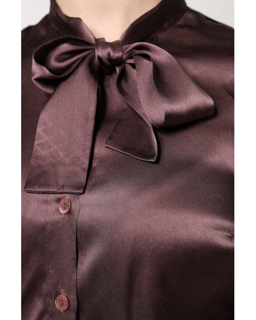 Dolce & Gabbana Purple Ascot Collar Silk Blouse Top