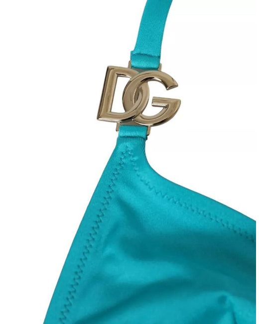 Dolce & Gabbana Blue Halter Dg Logo Swimwear Beachwear Bikini Top