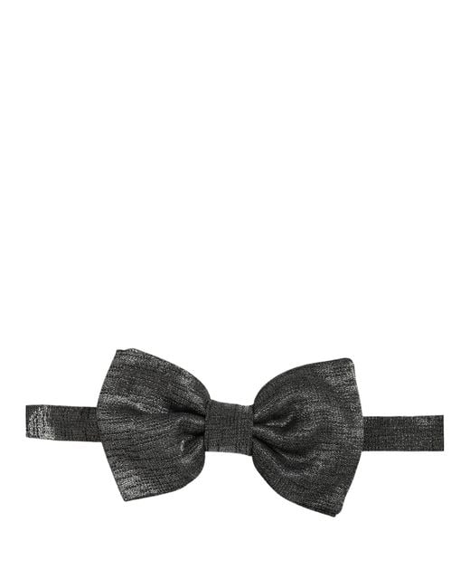 Dolce & Gabbana Men Metallic Black Silk Adjustable Neck Papillon Bow Tie for men
