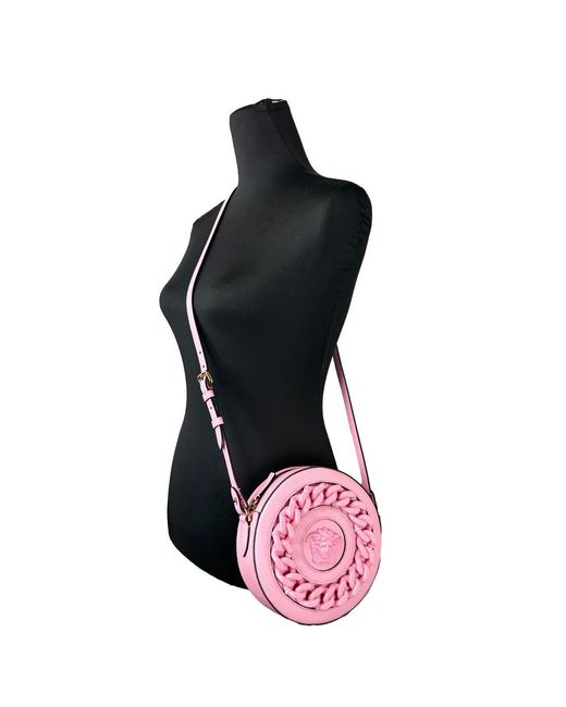 Versace Pink Round Disco Leather Camera Case Crossbody Bag
