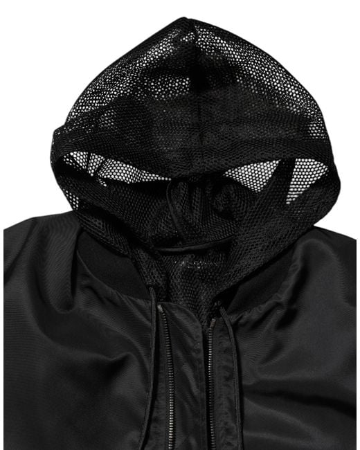 Dolce & Gabbana Black Nylon Hooded Full Zip Bomber Men Jacket for men
