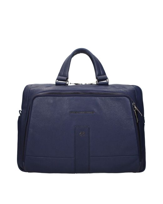 Piquadro Blue Leather Business And Laptop Bags for men