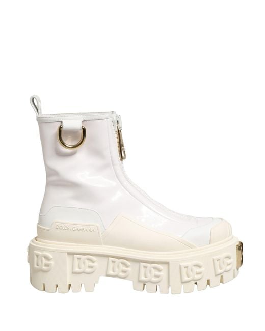Dolce & Gabbana Natural White Leather Rubber Logo Ankle Boots Shoes