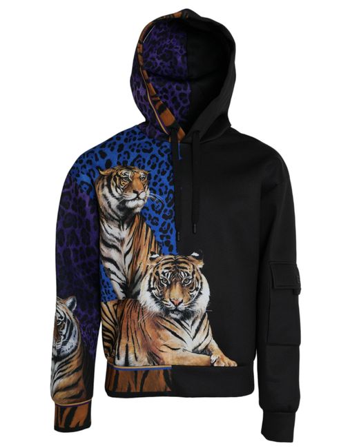 Dolce & Gabbana Blue Tiger Hooded Sweatshirt Sweater for men