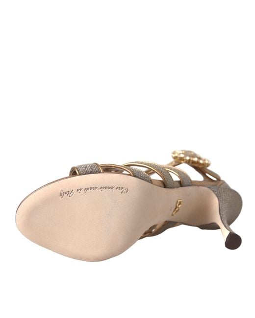 Dolce & Gabbana Metallic Bronze Crystal Strap Heels Sandals Shoes