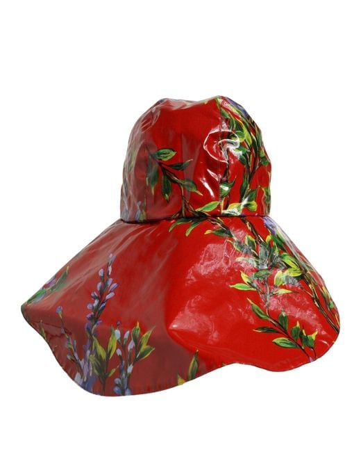 Dolce & Gabbana Glossy Red Floral Wide Brim Bucket Capello Hat