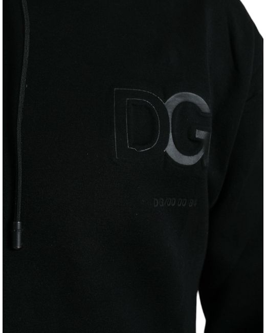 Dolce & Gabbana Black Cotton Hooded Logo Pullover Sweater for men