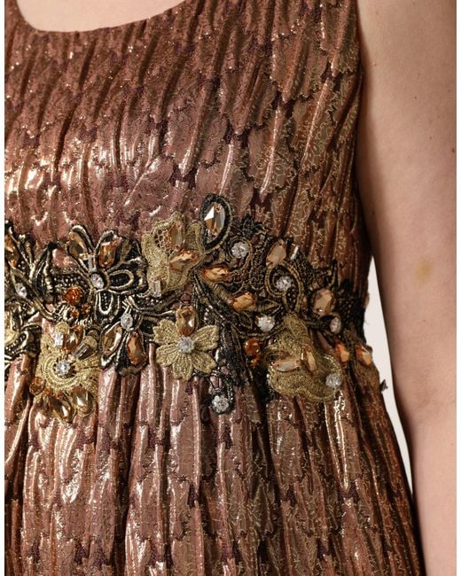 Dolce & Gabbana Brown Metallic Crystal Evening Gown Dress