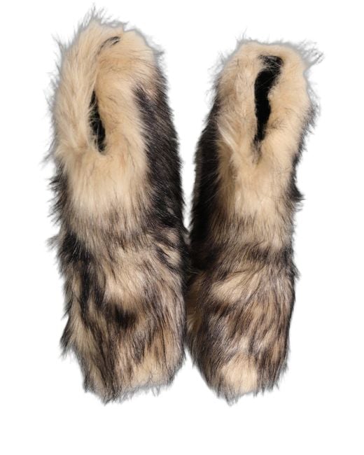 Dolce & Gabbana Natural Brown Faux Fur Mid Calf Men Boots Shoes for men