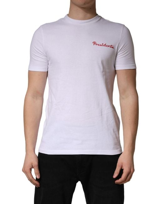 President's White Logo Embroidery Cotton Men Crew Neck T for men