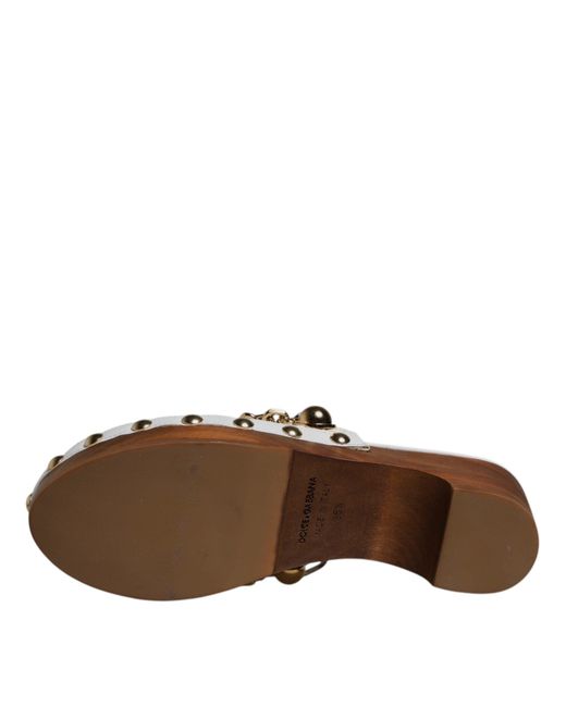 Dolce & Gabbana Brown Woven Platform Clogs With Chain Detail